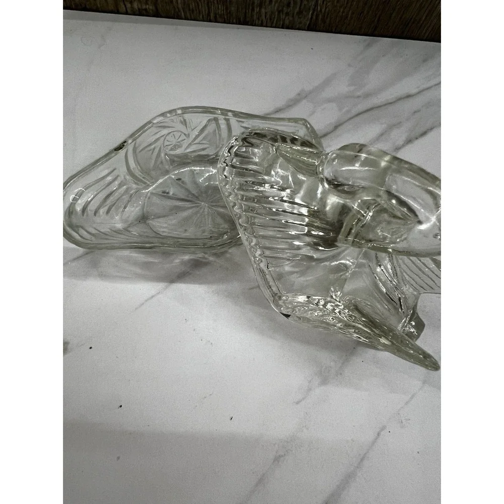 Vintage Swan On Basket Trinket Box Jewelry Box Candy Dish Pressed Cut Glass